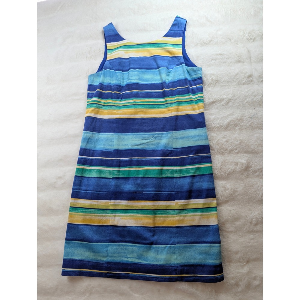 Pappagallo Blue Multi Stripe Sleeveless Sheath Dress Back Zip Size 6